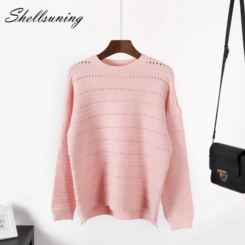 

Shellsuning New Design Female Hollow Out Women Sweater 2019 New Streetwear Long Wear Casual Wide Knitted Pullover Autumn Jumper