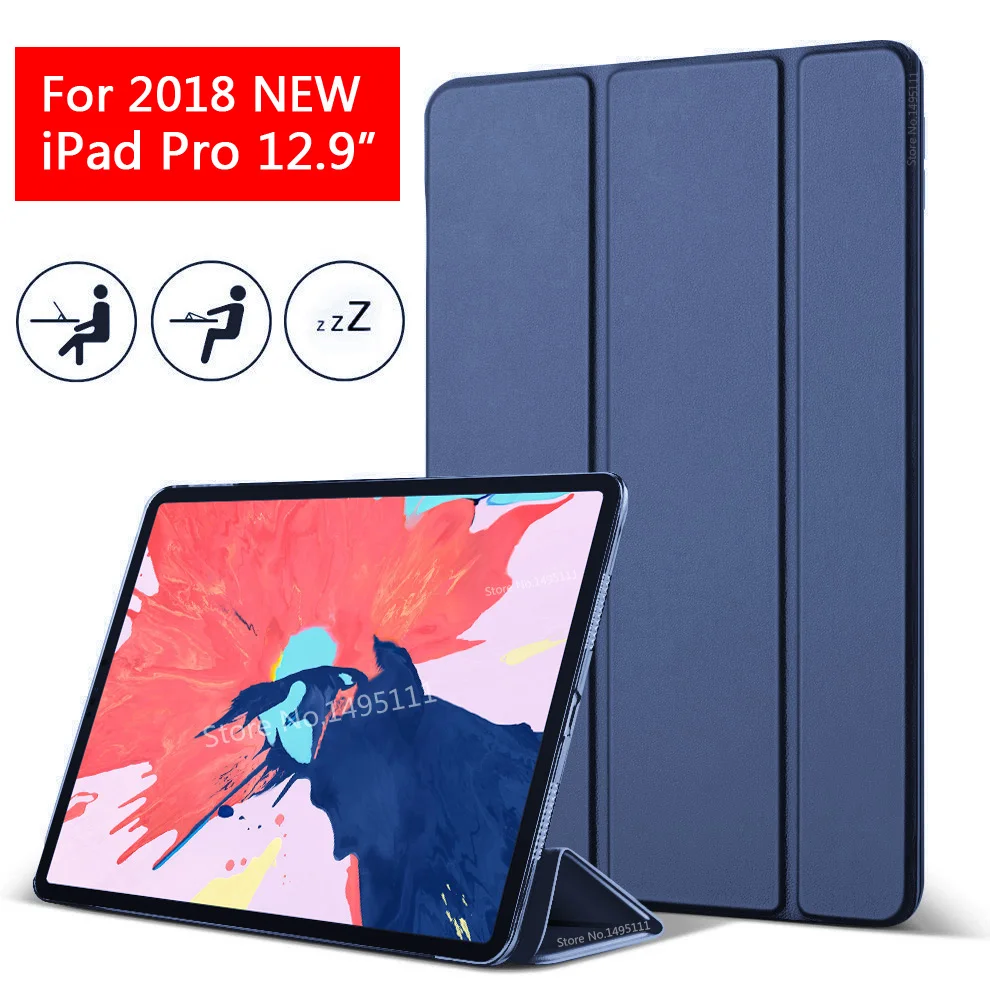 Чехол для iPad Pro 12,9 искусственная кожа прозрачный PC задняя ультра тонкий легкий вес Trifold умный чехол для iPad Pro 12,9 дюйма