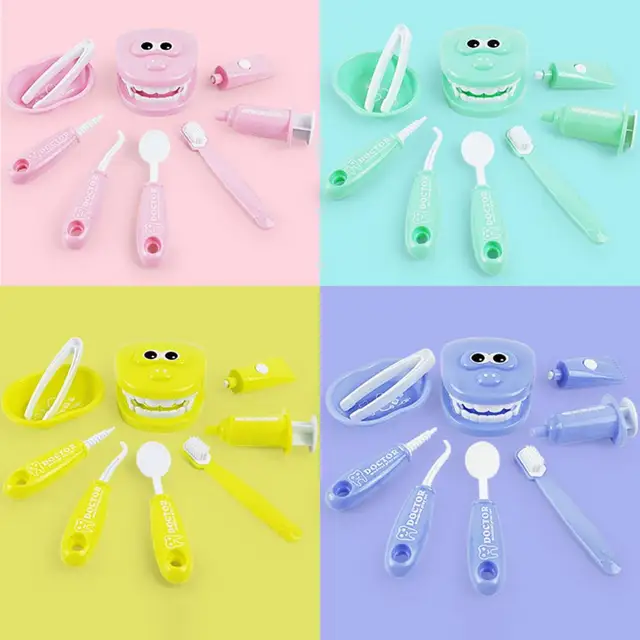 9Pcs/Set Kids Educational Pretend Play Dental Scene Toys Preschool Teaching Brushing Game Baby Check Teeth Model Medical Kit 2