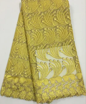

French Net Lace Fabric African Lace Fabric With Embroidery Mesh Tulle Lace Fabric High quality Nigerian Lace EGY003 YELLOW