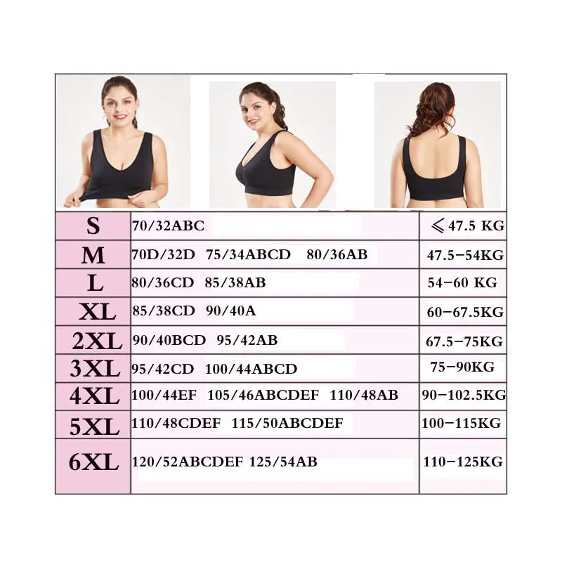 Plus Size Bras For Women Seamless Bra With Pads Big Size 5XL 6XL Bralette Push Up Brassiere Bra Vest Wireless BH 2