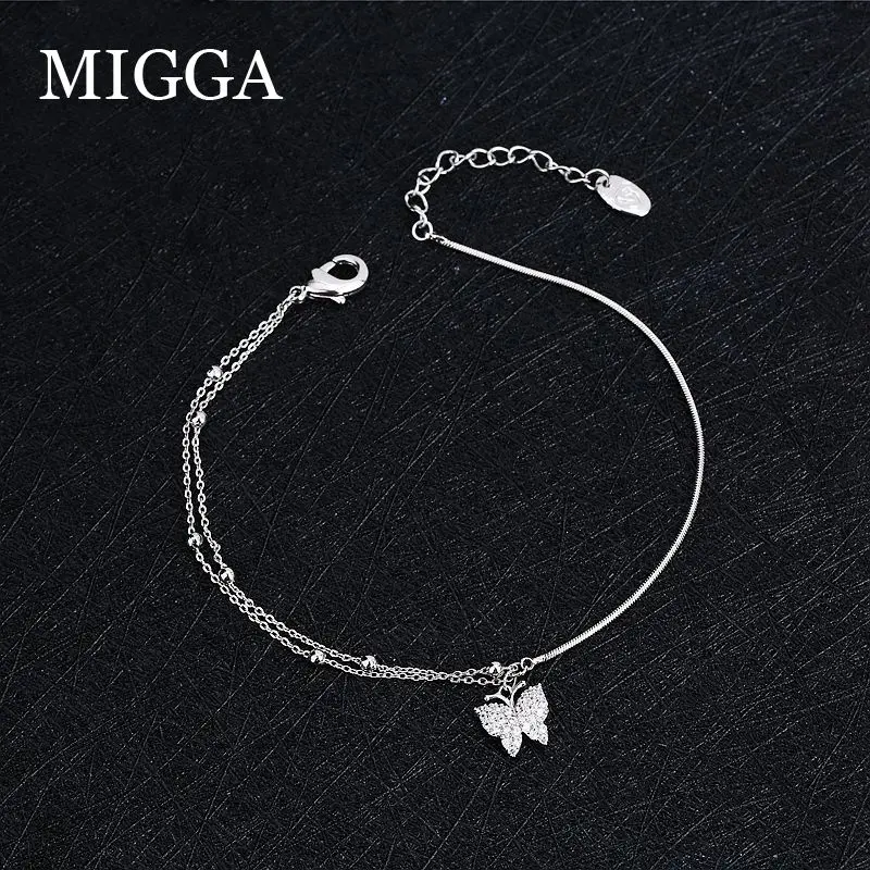 MIGGA изящный микро кубический циркон выложенная бабочка кулон браслет цепь Модные