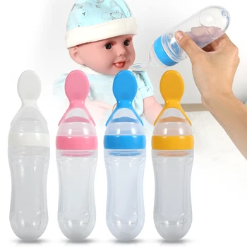 

90ML Lovely Safety Infant Baby Silicone Feeding With Spoon Feeder Food Rice Cereal Bottle For Best Gift