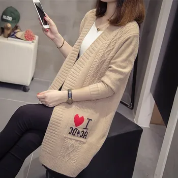 

Knitted Long Elegant Warm Sweater Long Sleeve Cardigan Women 2020 New Spring Autumn Casual Fashion Khaki Sweater Tops Female