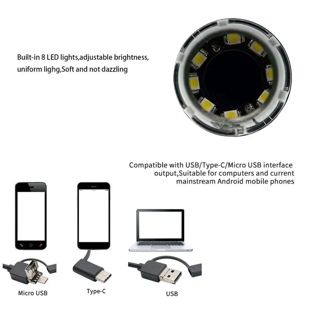 Цифровой микроскоп 3 в 1 1000x 8 светодиодов USB камера эндоскоп увеличительное стекло