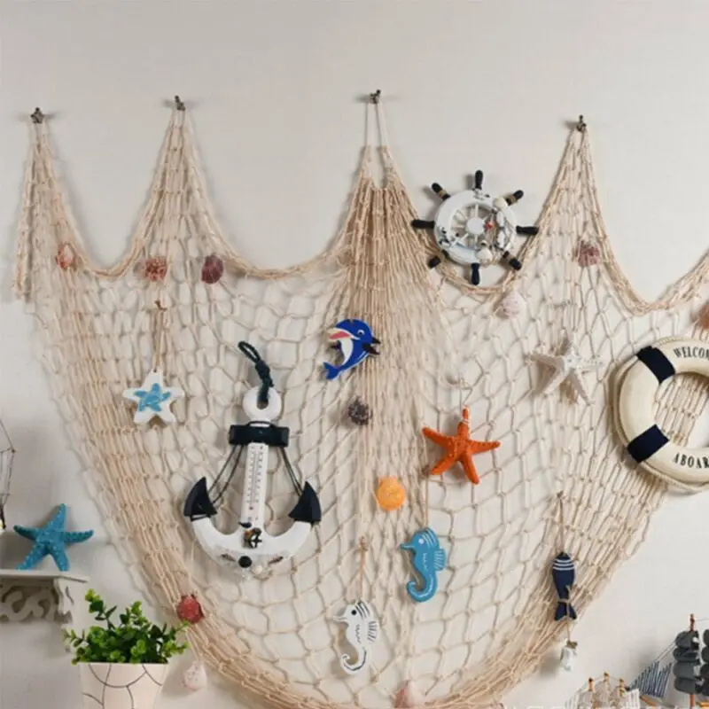 2019 Fahsion New Home Decor Beige Seaside Beach Theme Decorative Sea Ocean Fish Net Wall Party |