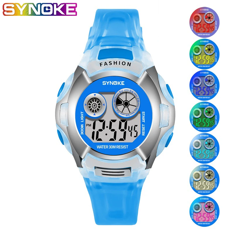 

SYNOKE Kids Watches Sport Digital Fitness Colorful Light Fashion Back Light Shock Resistant LED Display Chronograph Wristwatch
