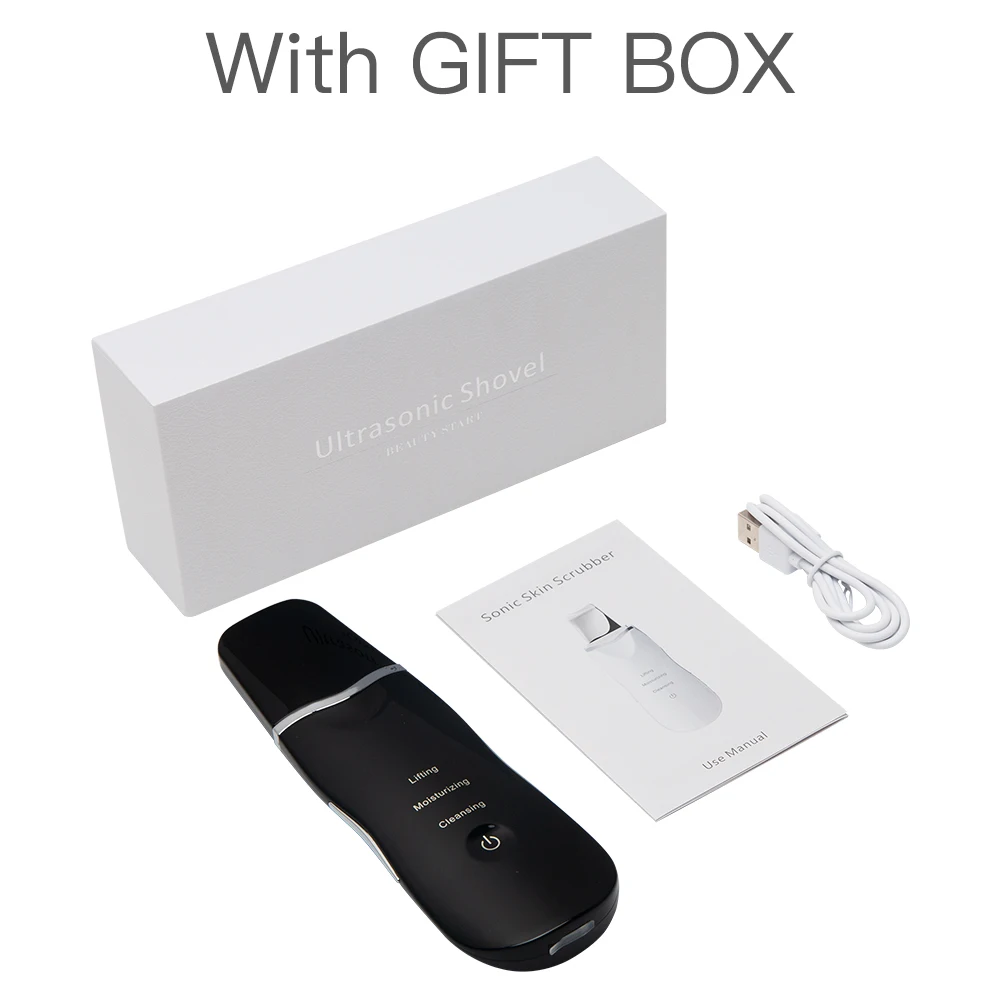 Black with gift box Скруббер кожи Электрический спа нежный прибор для удаления черных точек ультразвуковая поверхность глубокий очиститель шпатель уход за кожей Инструменты Массажер для лифтинга - Цвет: Black with gift box