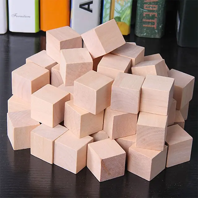 Wooden Cubes Natural Unfinished Wood Blocks for Baby Shower Pack of 20 5