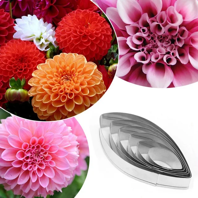 6 Db/Készlet Dahlia Sziromkészlet Rozsdamentes Acél Cukorkák Keksz Süti Vágók Fondant Sütemény Díszítő Szerszámok