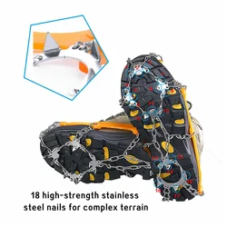 1 par 18 dentes de neve no gelo crampons anti deslizamento escalada pinça sapato cobre pico grampos neve skid sapata capa pico chuteiras