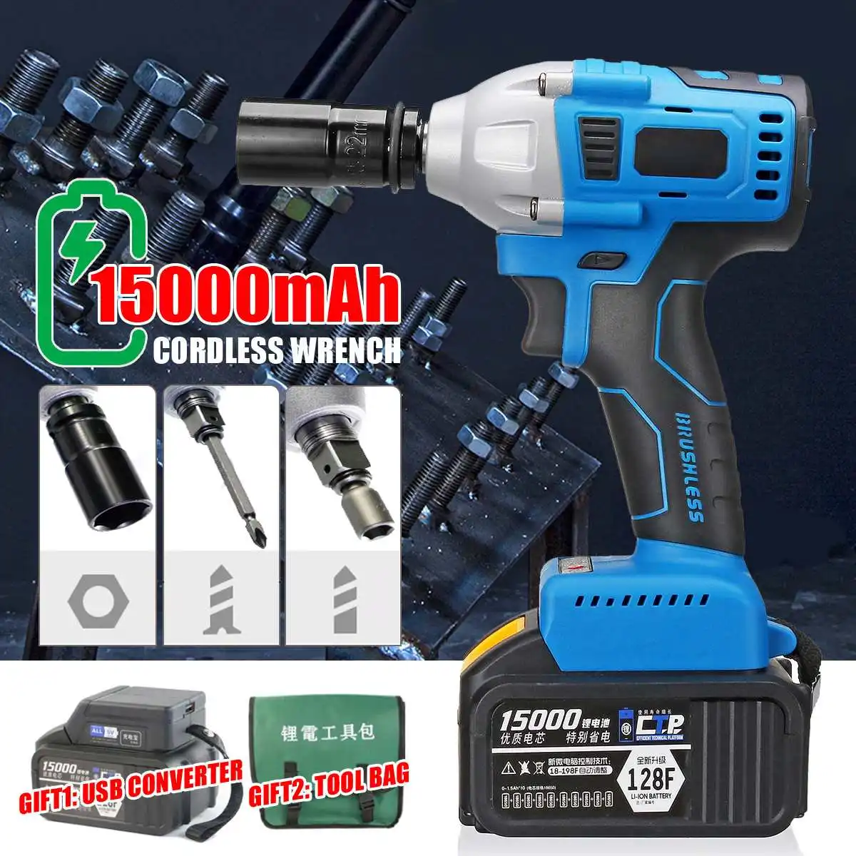 

100-240V Brushless Cordless Impact Electric Wrench Max Torque 340 Nm Electric impact Wrench Driver Hand Drill Power Tools