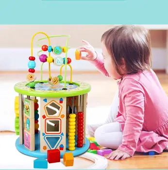 

Infant Children Multi-Function Six-Sided Large Round Bead Treasure Box Puzzle Beaded 1-2-3 Years Old Baby Toys