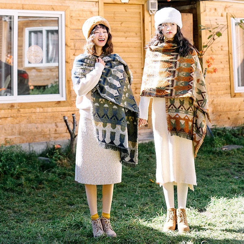 

Tibetan Lijiang camel cashmere national wind shawl women winter retro dual-purpose thickened super warm outside