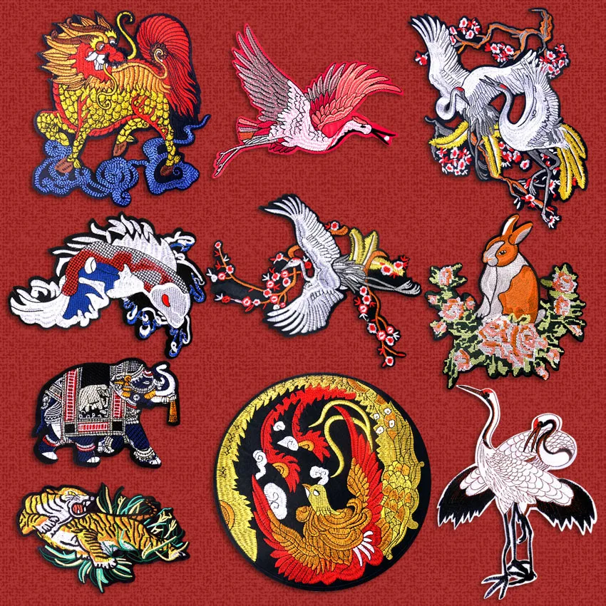 

Chinese Style Crane Embroidered Patches For Clothing Diy Handmade Iron On Patches Thermal Stickers On Clothes Applique Badges