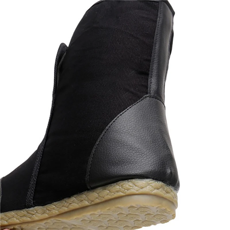 Unisex Black Swordsman Boots, Retro High Top, Kungfu Cosplay Shoes, PU Leather, Canvas Winter Boots, Zipper Shoes, Feet Warmer