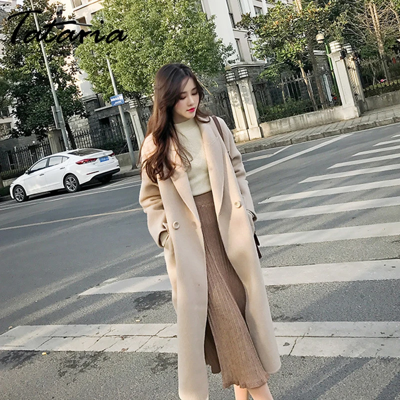 Tataria, свободное теплое шерстяное пальто, Женское зимнее длинное пальто для женщин, элегантное шерстяное пальто с отложным воротником, верхняя одежда, куртка для женщин