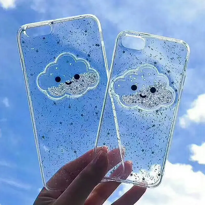 

Liquid Ice Cream Heart Glitter Powder Clouds Phone Cases For iPhone XR X XS Max 6 6S 7 8 Plus Soft Smile Face Dynamic Back Cov