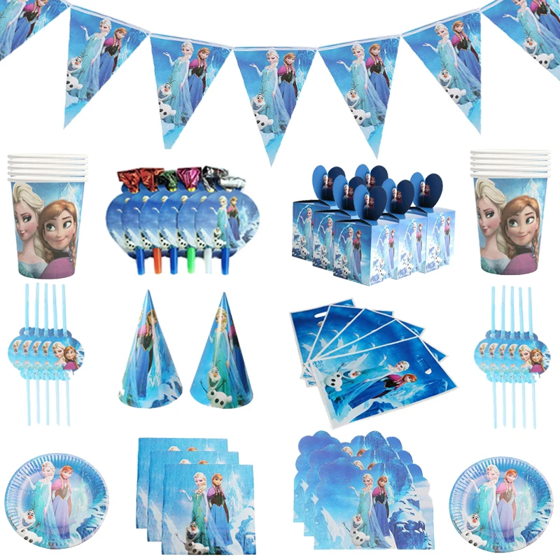

Disney Frozen Design Girls Anna and Elsa Princess Birthday Party Decorations Disposable Tableware Plate Cup Baby Shower Supplies