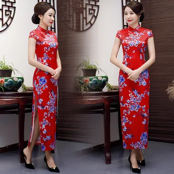 

Red Long Cheongsam Sexy Chinese Traditional Dress Qipao Chinese Oriental Dresses Handmade Button Qipao M-3XL
