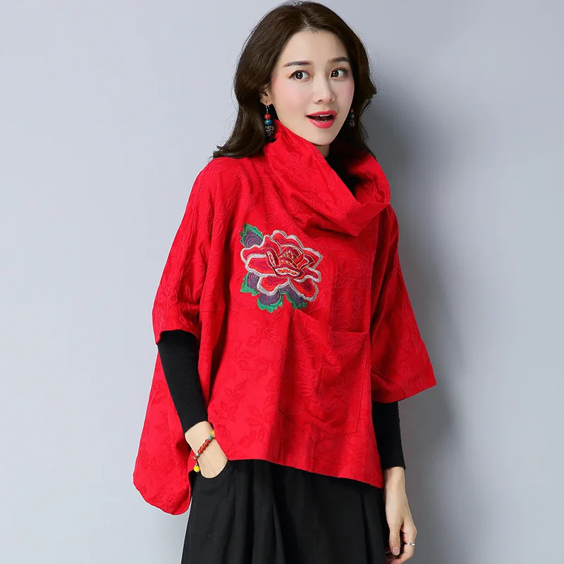 

2018 Autumn And Winter Ethnic-Style Jacquard Embroidery Shawl Pullover Joint Cloak Short Coat Tops E2032