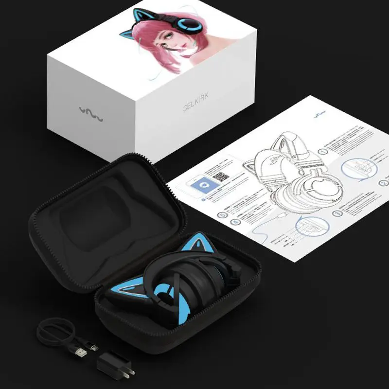 Yowu 3G cute cat wireless headphones APP control RGB lights High quality cat casco girl cute cat ear headset For computer gaming