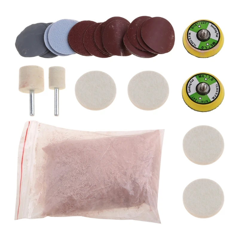 

2023 New 34pcs/Set Deep Scratch Remove Glass Polishing Kit 8 OZ Cerium Oxide+ Sanding Disc + Wool Polishing Pad