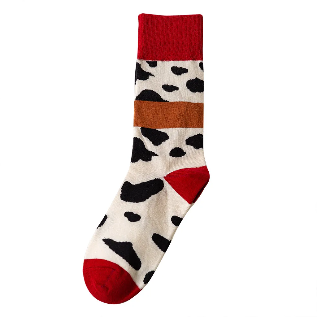 Women's Trend Cow Printing Bright Color Socks In The Tube Casual Cotton Socks Female Socks Funny Socks - Цвет: Red