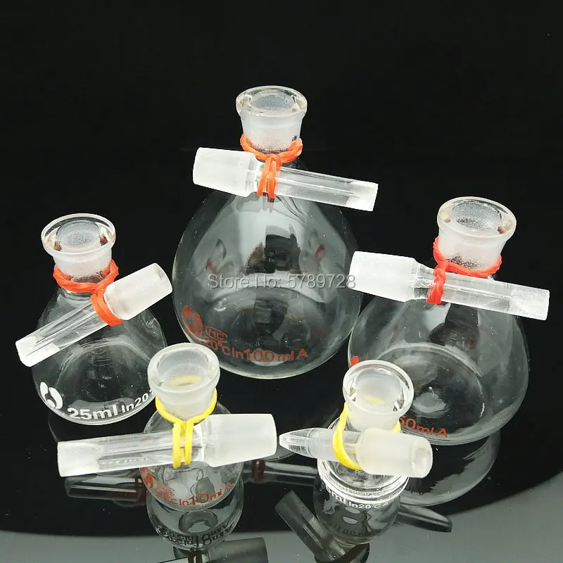 5pcs 10pcs Glass Spherical Density Bottle, Lee's Pycnometer Lab Volumetric Flasks 5ml 10ml 25ml 50ml 100ml