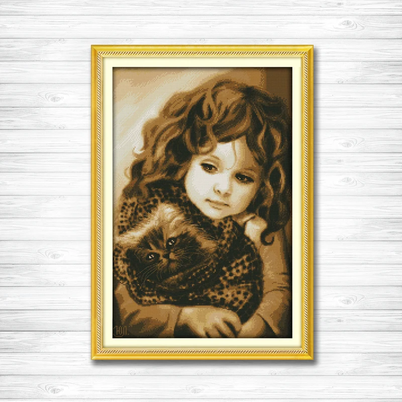 

Lovely Girl and cat,11CT Pattern on the canvas DMC 14CT Cross Stitch kits needlework all to embroidery for Sets Baby Home Decor