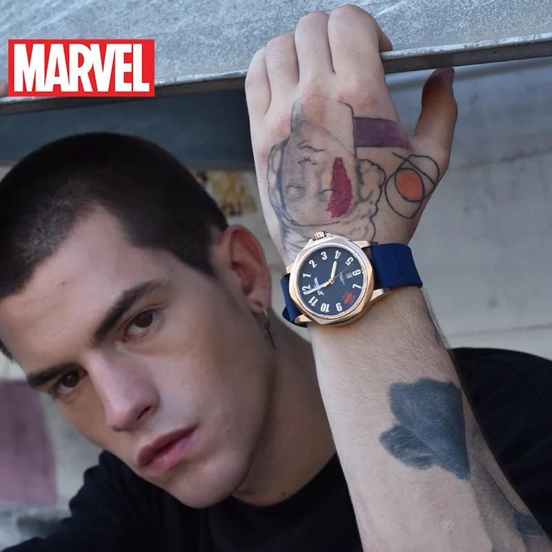 Роскошные мужские часы MARVEL, кварцевые часы «мстители», «Человек-паук», модные мужские наручные часы с силиконовым ремешком, автоматические наручные часы с датой для мужчин