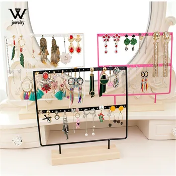 

WE Black Pink White Metal 22/44 Holes Wood Earrings Organizer Jewelry Holder Double-Layer Rack Jewelry Display Packing Wholesale