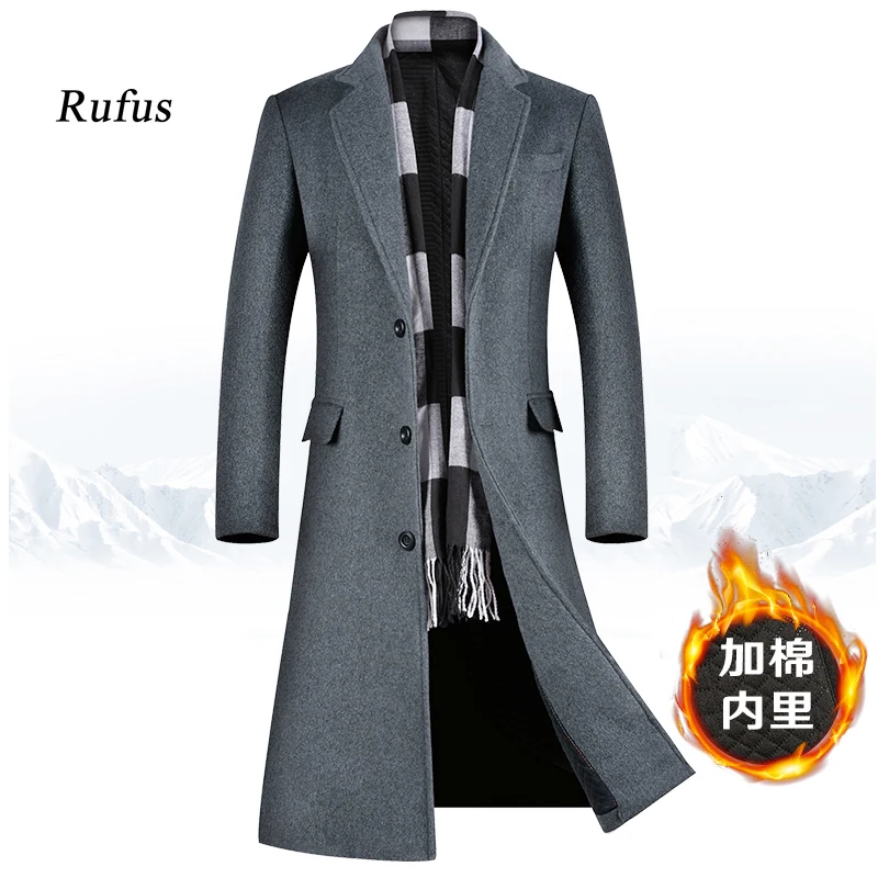 

1851 Fashion mens coats and jackets winter wool coat men slim men coats turn down collarwith scarf thick/thin