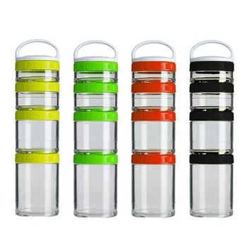 

Transparent Portable Storage Jar Removable Handle Odor Resistant Dustproof Stackable Four Containers Twisting Lock Home Travel