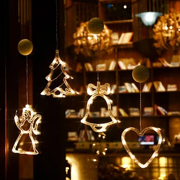 

Christmas Bell Snowman Star Lights Holiday Window Decor Led Sucker Lights Battery Power Christmas Garland For Outdoor Indoor