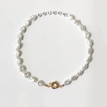 white imitation pearls beaded choker fashion classic letter beads necklace for women custom charm jewelry unique new year gift