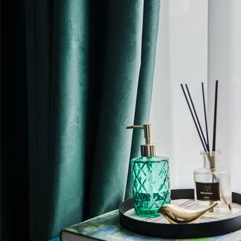 

Nordic Green Engraving 3D Flower Curtain for Livingroom Blackout Thicken Cloth Drape Balcony Window Treatment Drapes JS266C