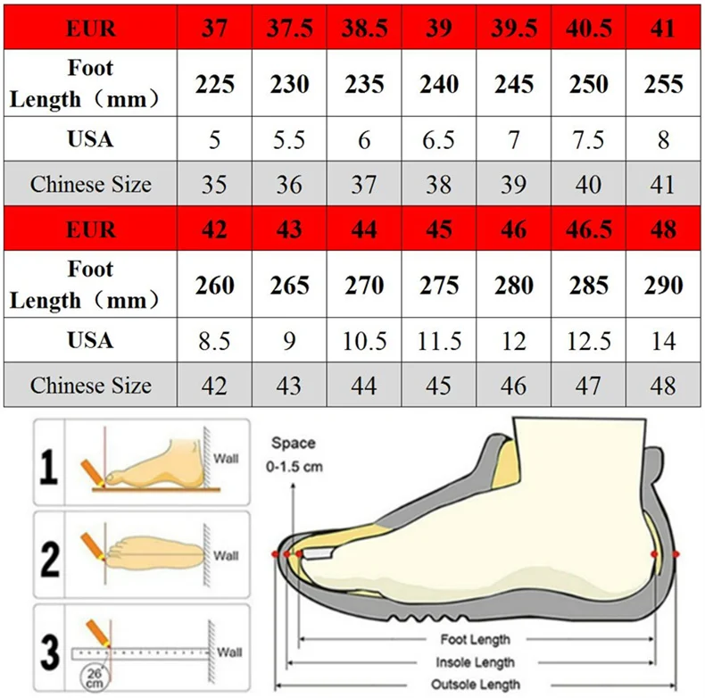 men shoes size chart