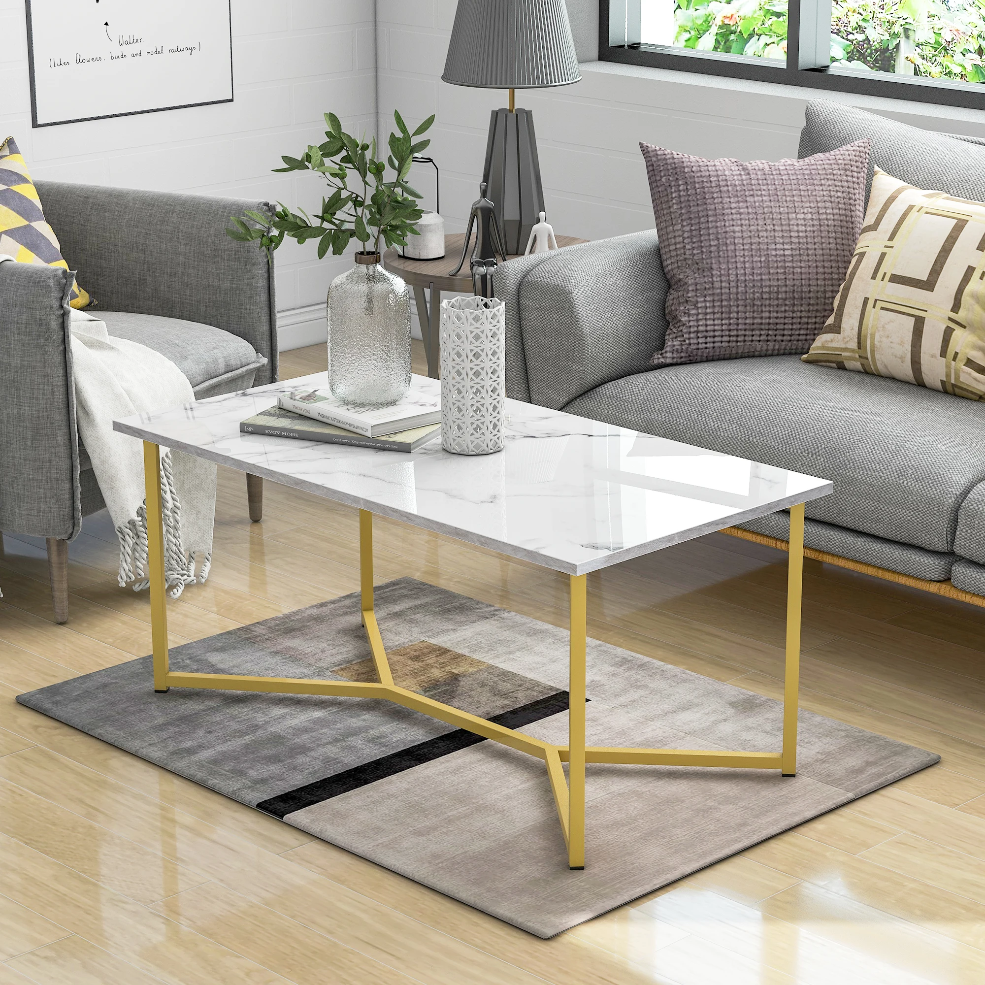 White marble wood coffee table deals