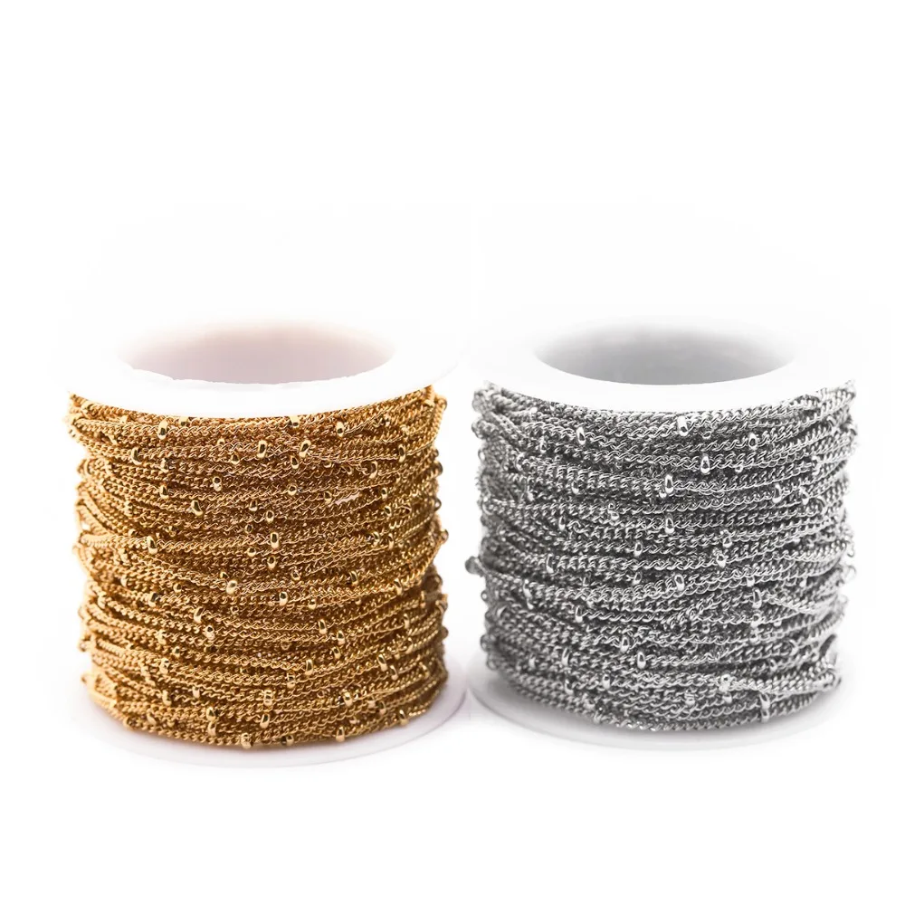 F5973A,不锈钢侧身夹珠链，金色和钢色