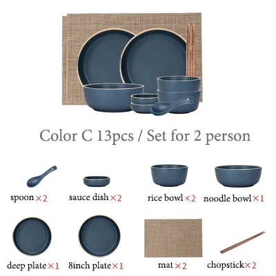 Kinglang Nordic керамическая фарфоровая Комплектная посуда для 1/2/4 человек Morandi посуда набор столовых приборов влюбленных бытовые плиты - Цвет: 2 person set C
