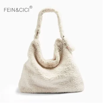 

Fur shoulder Bag white color winter warm crossbody hobos bag women ladies Large Capacity 2019 new