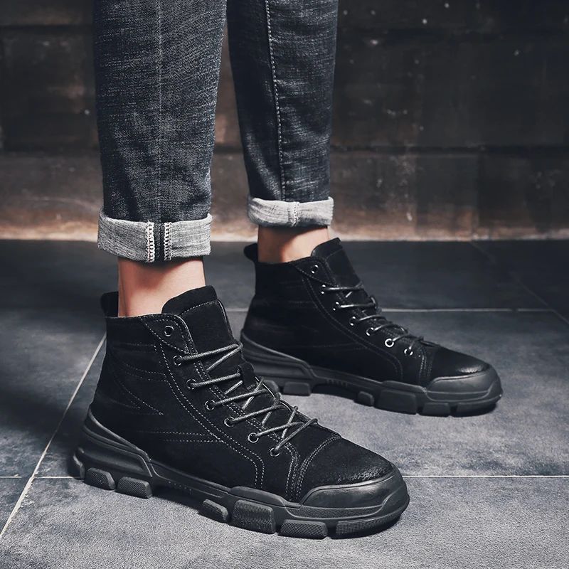 

2019 new Fashion Winter Men's Boots leather Working Boots Lace Up Men's Desert ankle Boots outdoor Round Toe High Top Shoes a4