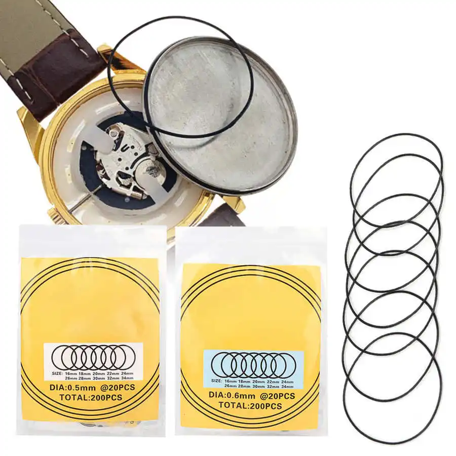 200pcs Watch O Ring Durable Waterproof Rubber Watch Back Cover Gaskets