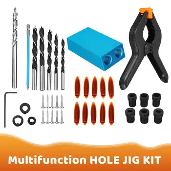 

7/8/14/15/28/31/34pcs Woodworking Oblique Hole Locator Drill Bits Pocket Hole Jig Kit 15 Degree Angle Drill Guide Set Hole Punch