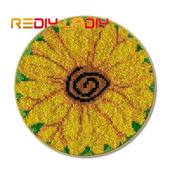 

Latch Hook Kit Make Your Own Rug Gold Sunflowers Cushion DIY Carpet Rug Set Acrylic Yarn Pre-Printed Color Canvas Hobby & Crafts