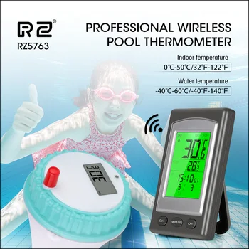 

RZ Wireless Pool Thermometer Swim Spa Water Hot Tub Home Temperature Meter Calendar Alarm Clock Waterproof Outside Sensor