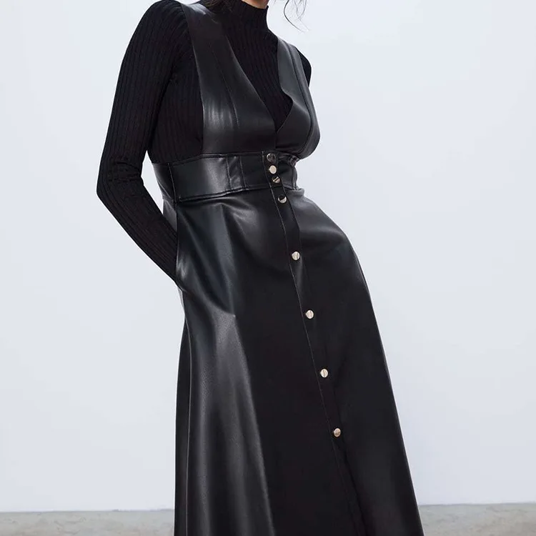 

Overplus of Goods Exported to Europe And US Women's 2019 Autumn And Winter New Style Vest Pu Long Skirts Camisole Medium-length