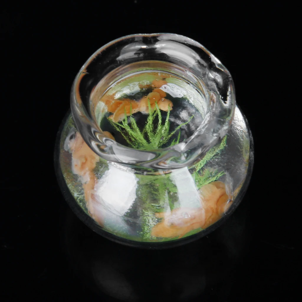 MIni Fish Bowl Tank W/ Water Gold Fish Plants 1/12 Dollhouse Pets Table Decor Miniature Mini Goldfish Fish Aquarium