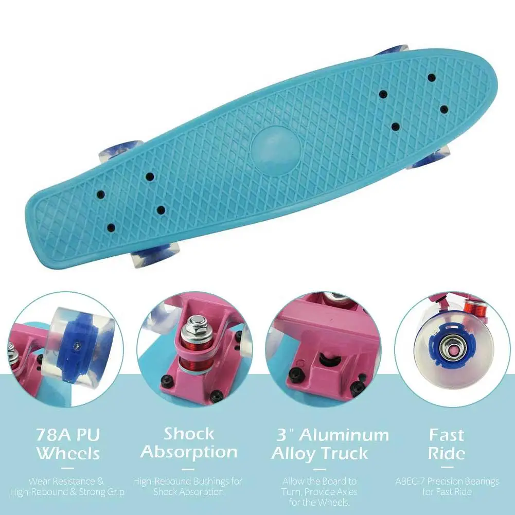Gpeng Skateboards Complete 22/31 Mini Cruiser Retro Skateboard for Kids Boys Youths Beginners 